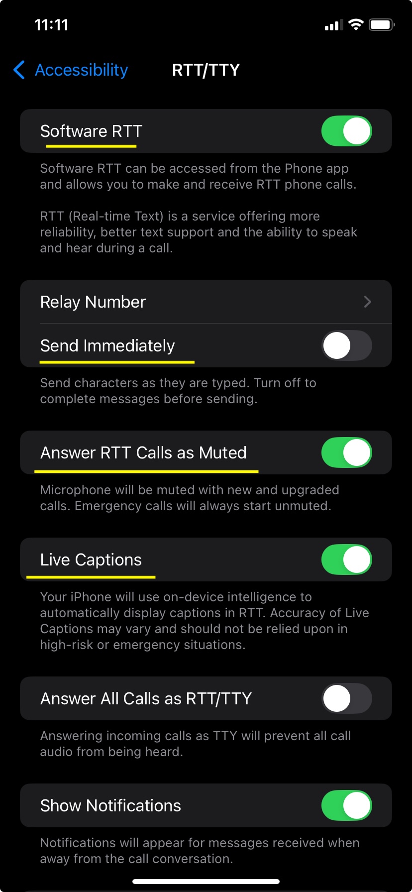 RTT Settings iPhone